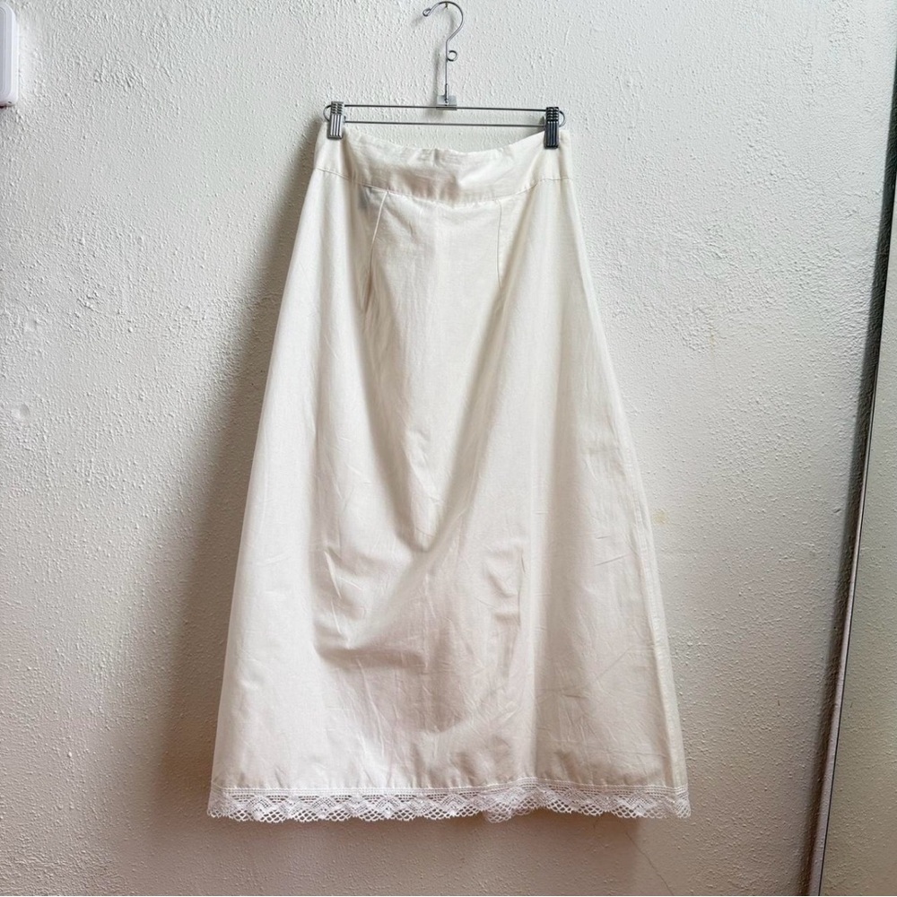 White Lace Trim Midi Skirt